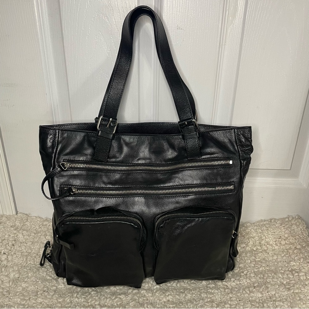 Club Monaco Black Leather Classic Tote Shoulder Bag Purse